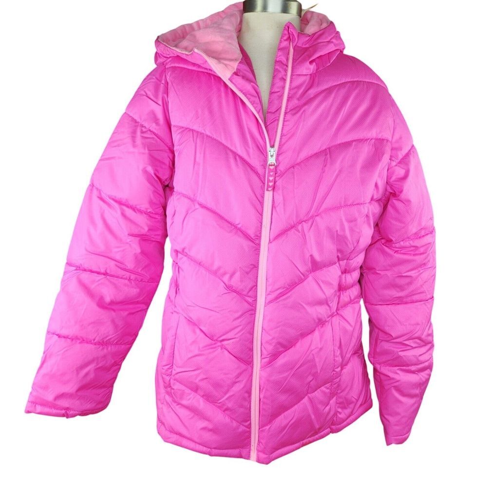 Faded Glory Electric Pink Puffer Jacket With‎ Hood XL/XG 14-16 For Girls